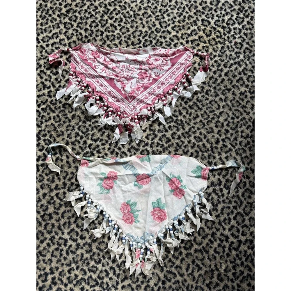 Vtg Beaded Bandana Necklace Scarf Lot 2 Breast Plate Collar Girly Sweet Flowers